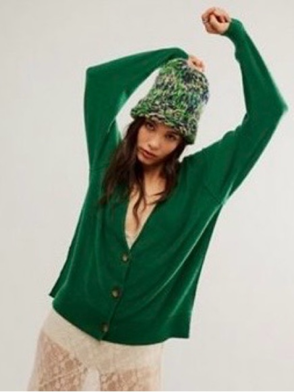 Free People 100% Cashmere Boyfriend Cardigan Green S